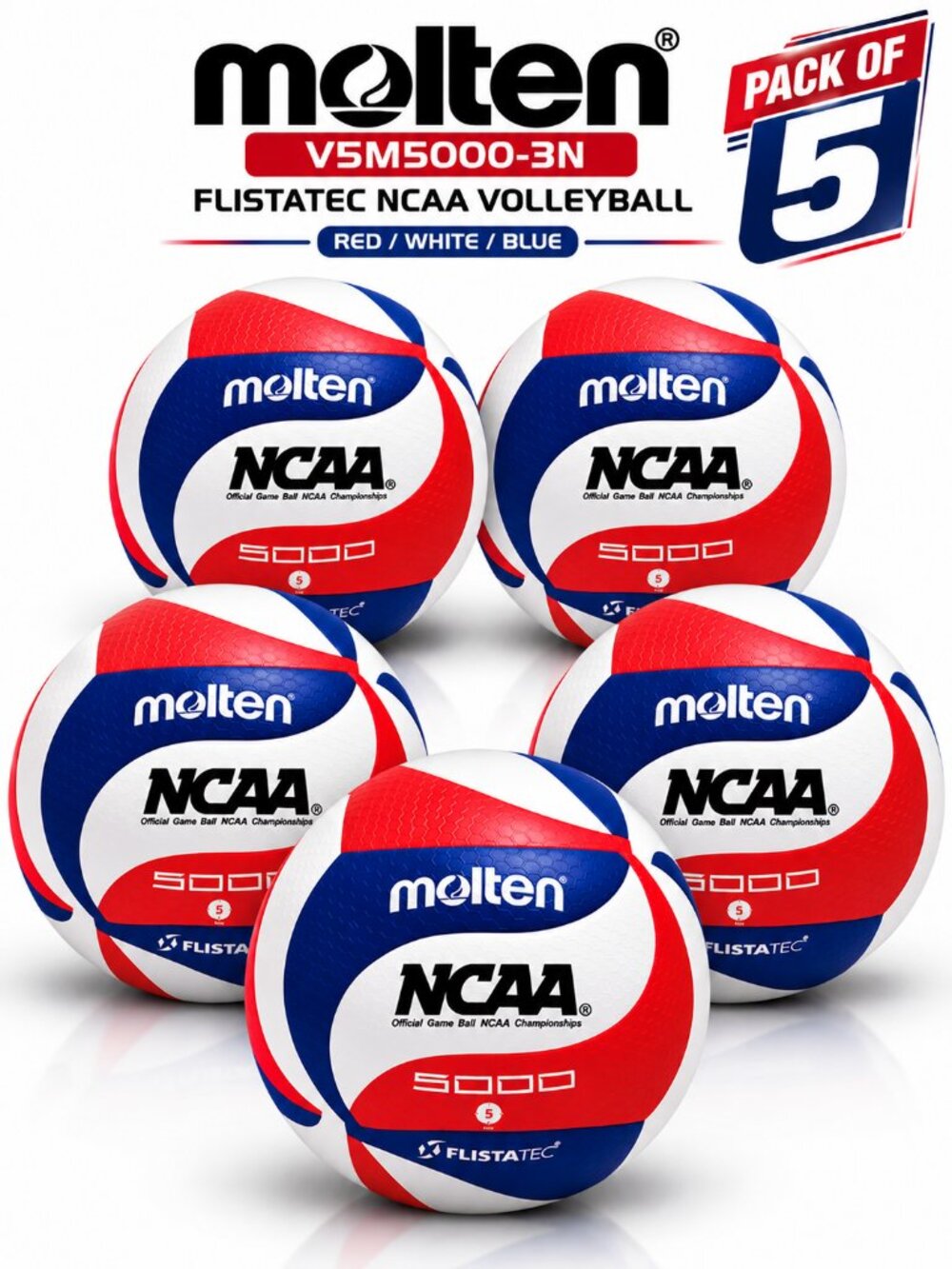 Molten FLISTATEC V5M5000-3N NCAA Volleyball Pack of 5 - US Seller